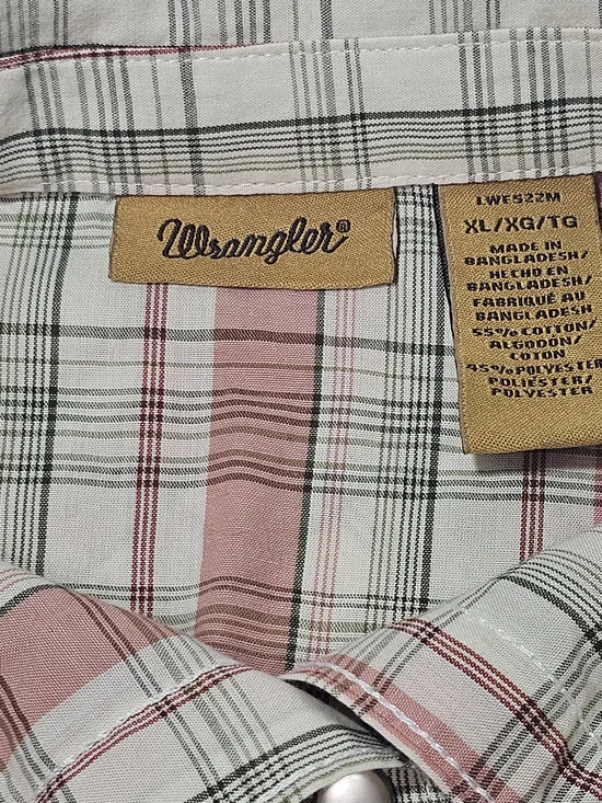 Wrangler Western Plaid Shirt Women's XL Pink White Cowboy Shirt Vintage Inspired - Picture 5 of 10